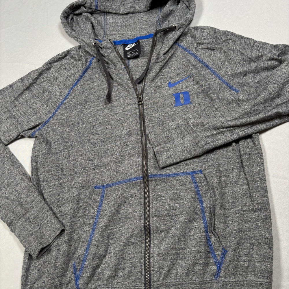 Nike Full Zip Hoodie Mens M Grey Duke Blue Devils Contrast Stitch